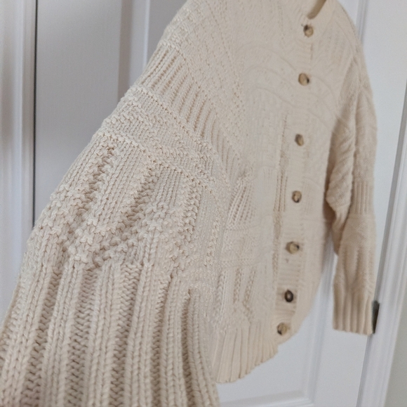 Vintage cotton blend Textured Cream beige Button-Down boho Cardigan large - Picture 5 of 7